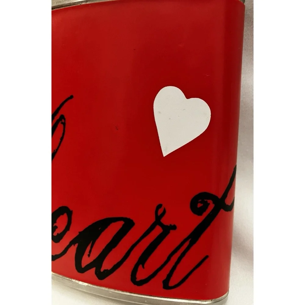 Red Faux Leather Wrap Heart Design 6oz Stainless Steel Hip Flask Pocket Purse